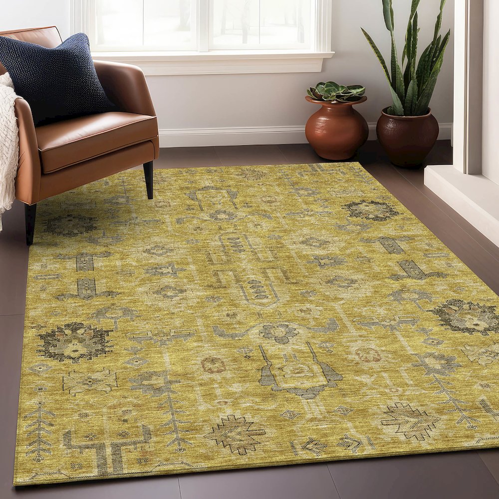 Premium Machine Washable Mayfield AMF697 Gold 8' x 10' Rug. Picture 6