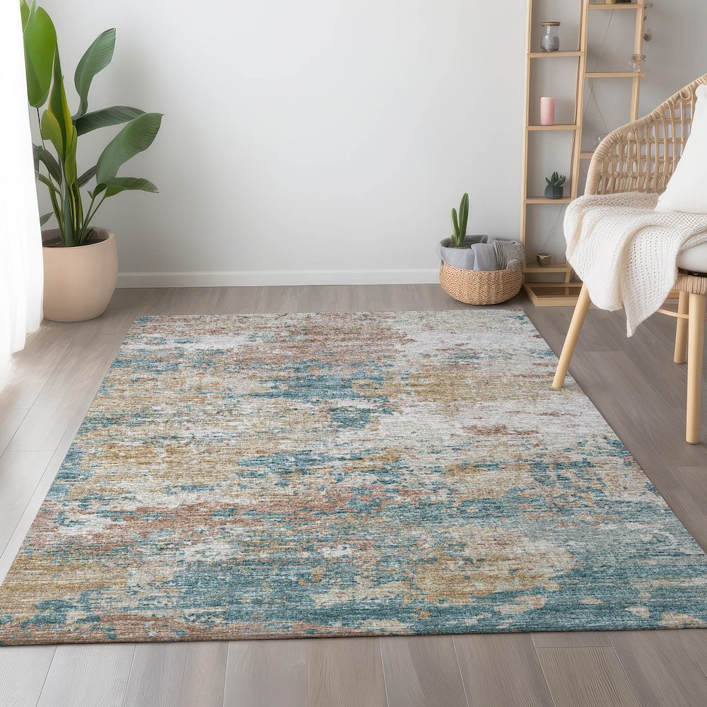 Premium Machine Washable Mayfield  Teal 8' x 10' Rug. Picture 5