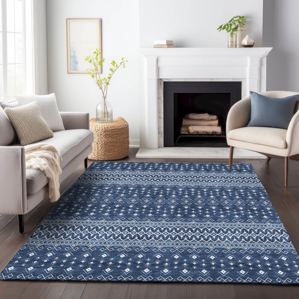 Premium Machine Washable Mayfield AMF708 Navy 8' x 10' Rug. Picture 5