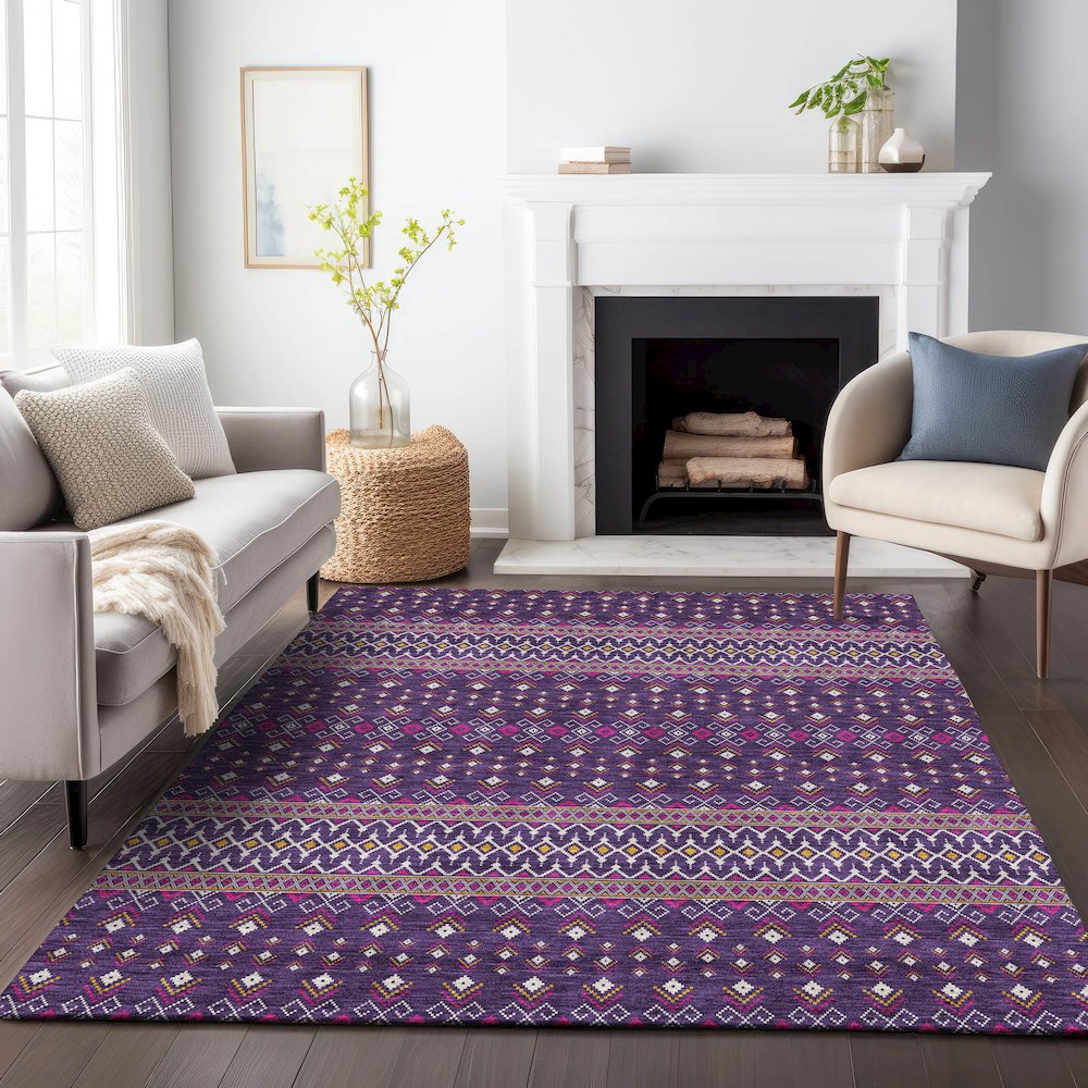 Premium Machine Washable Mayfield AMF708 Purple 8' x 10' Rug. Picture 5