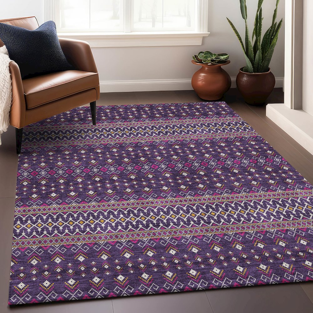 Premium Machine Washable Mayfield AMF708 Purple 8' x 10' Rug. Picture 6