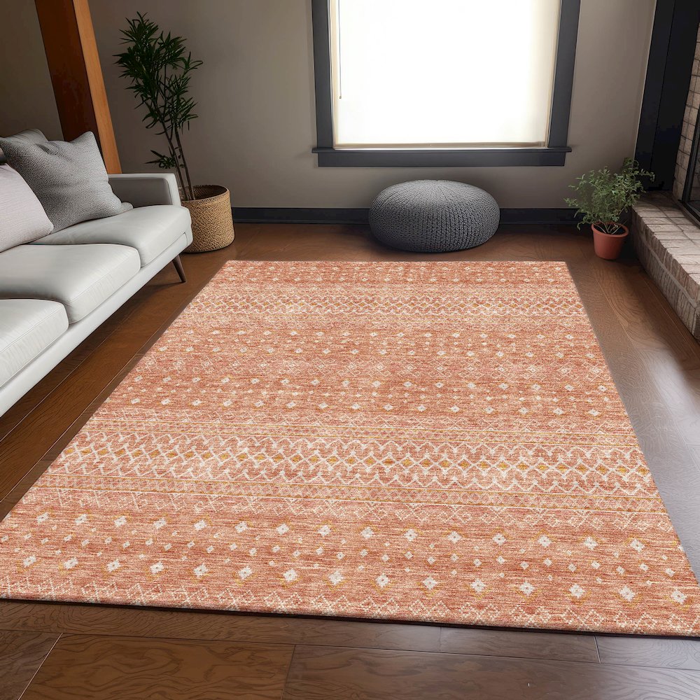 Premium Machine Washable Mayfield AMF709 Salmon 8' x 10' Rug. Picture 5