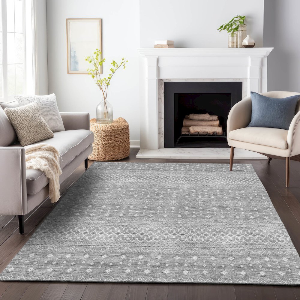Premium Machine Washable Mayfield AMF709 Silver 8' x 10' Rug. Picture 5