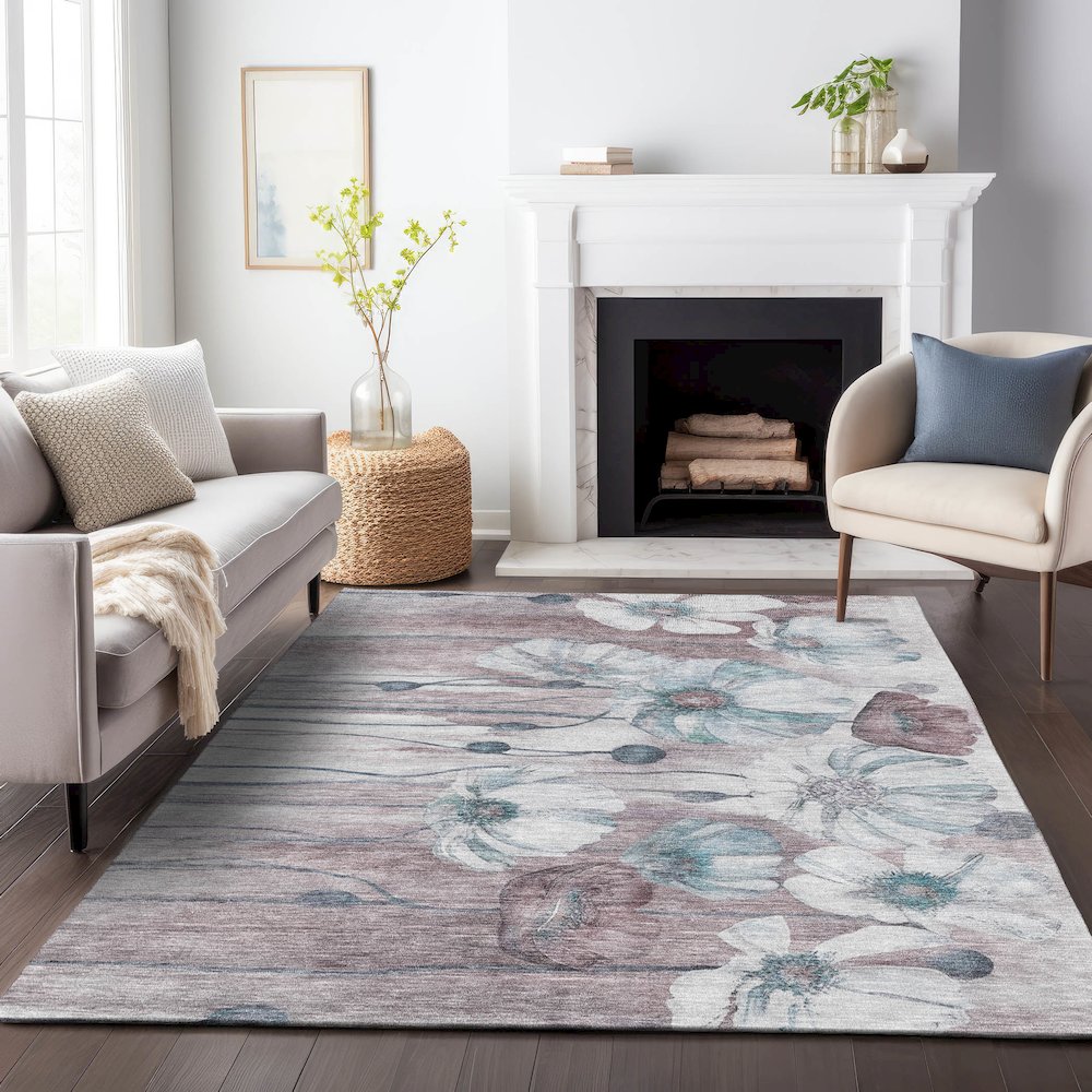 Premium Machine Washable Mayfield AMF712 Teal 8' x 10' Rug. Picture 5