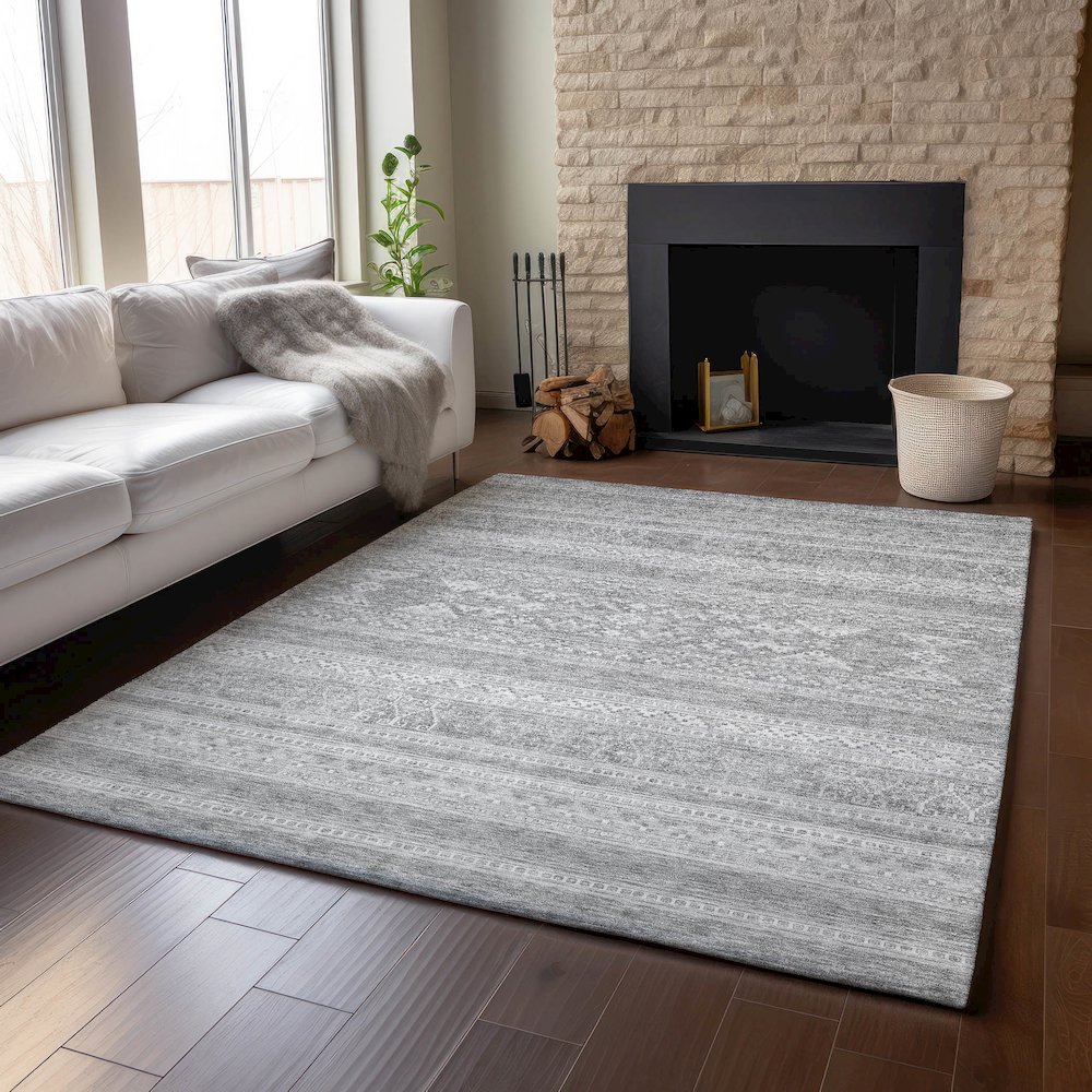Premium Machine Washable Mayfield AMF714 Silver 8' x 10' Rug. Picture 6