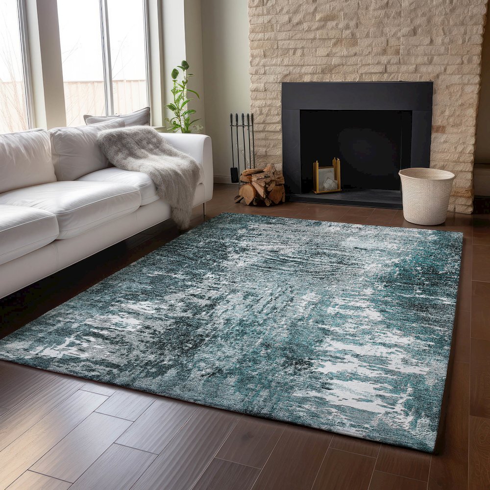 Premium Machine Washable Mayfield AMF718 Teal 8' x 10' Rug. Picture 6