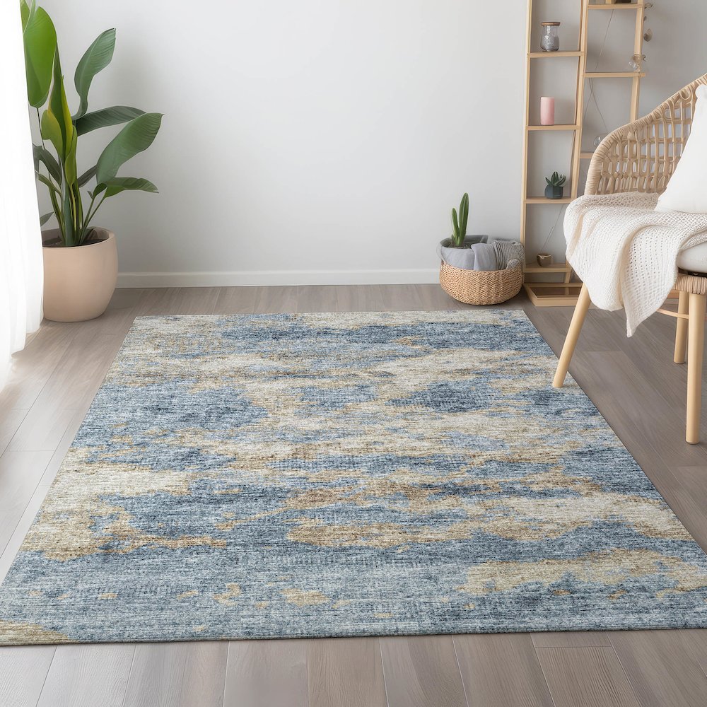 Premium Machine Washable Mayfield  Blue 8' x 10' Rug. Picture 5