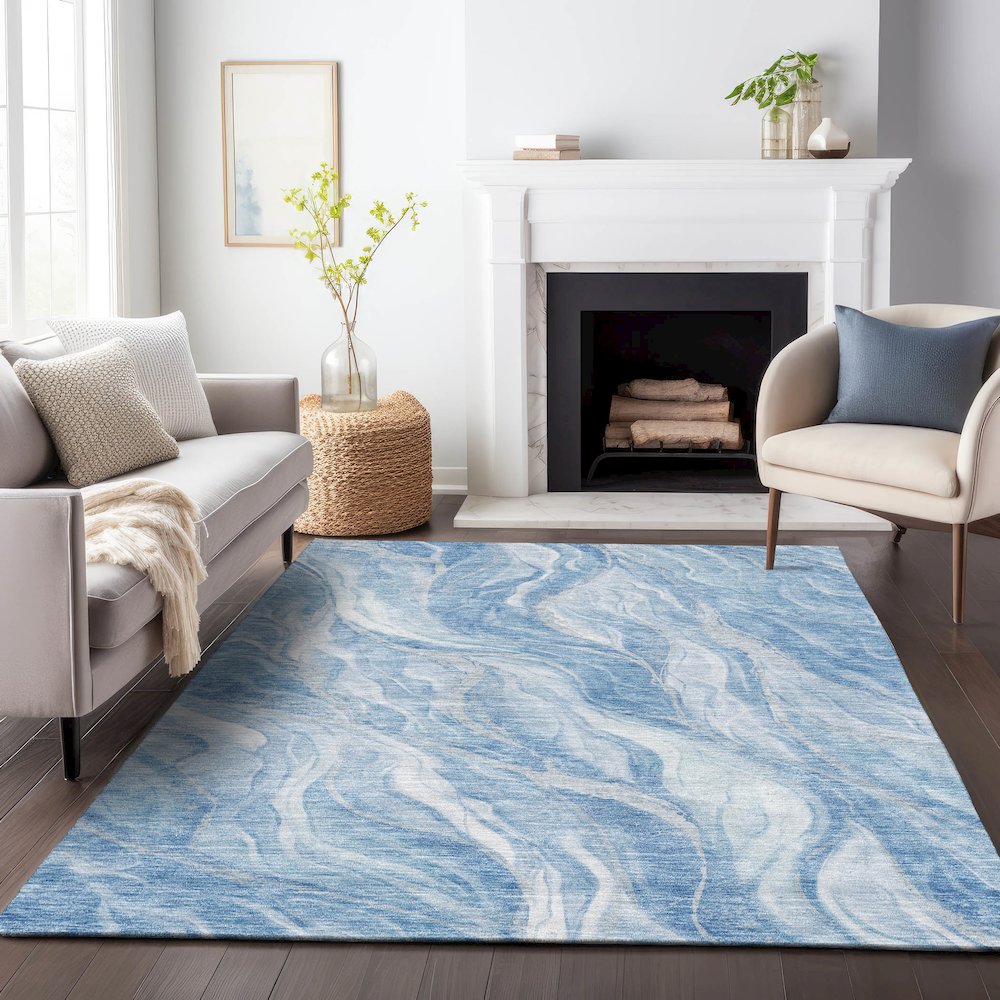 Premium Machine Washable Mayfield AMF720 Blue 8' x 10' Rug. Picture 5