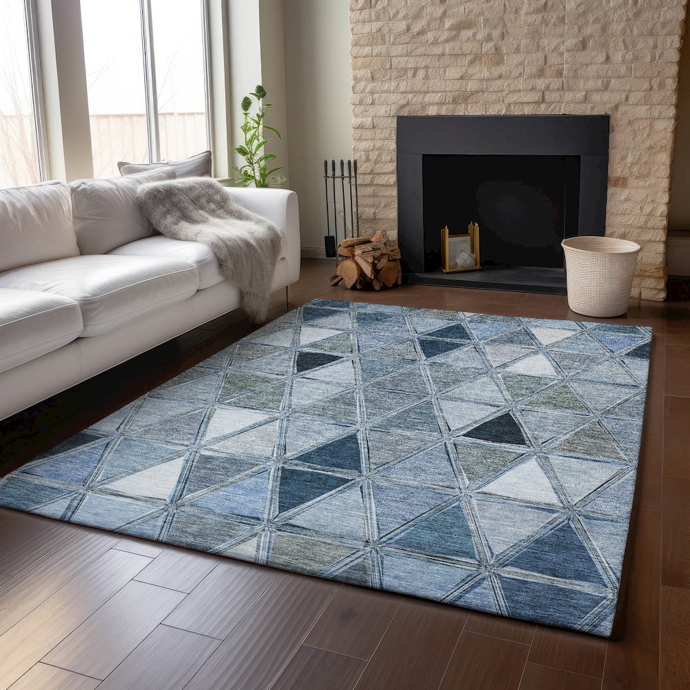 Premium Machine Washable Mayfield AMF722 Blue 8' x 10' Rug. Picture 6