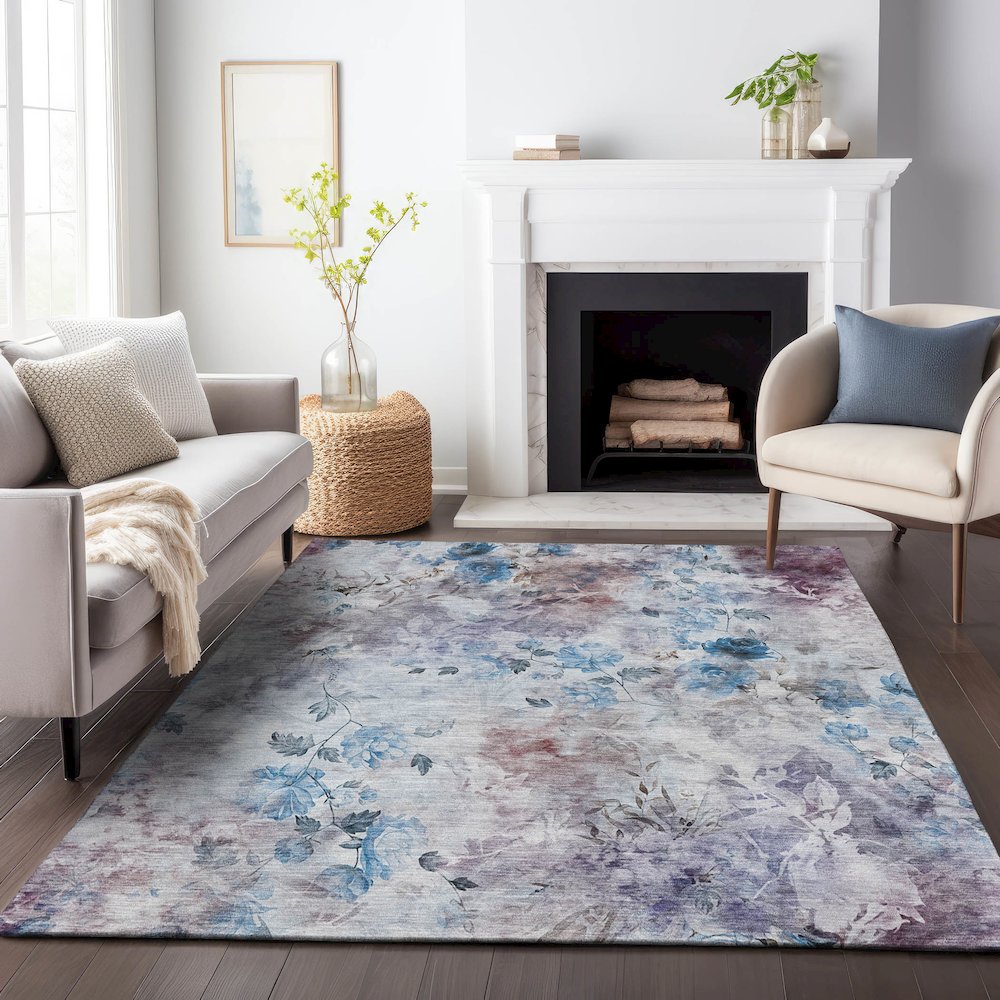 Premium Machine Washable Mayfield AMF724 Blue 8' x 10' Rug. Picture 5