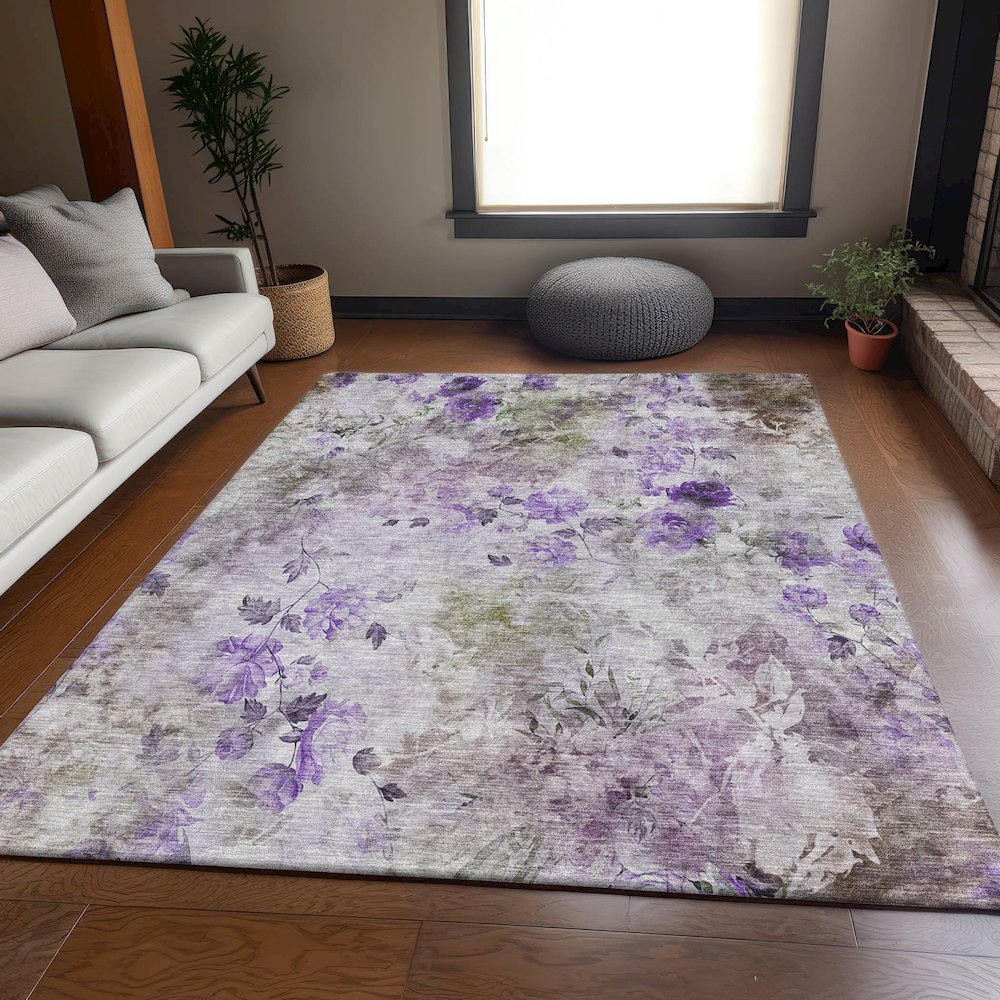 Premium Machine Washable Mayfield AMF724 Purple 8' x 10' Rug. Picture 5
