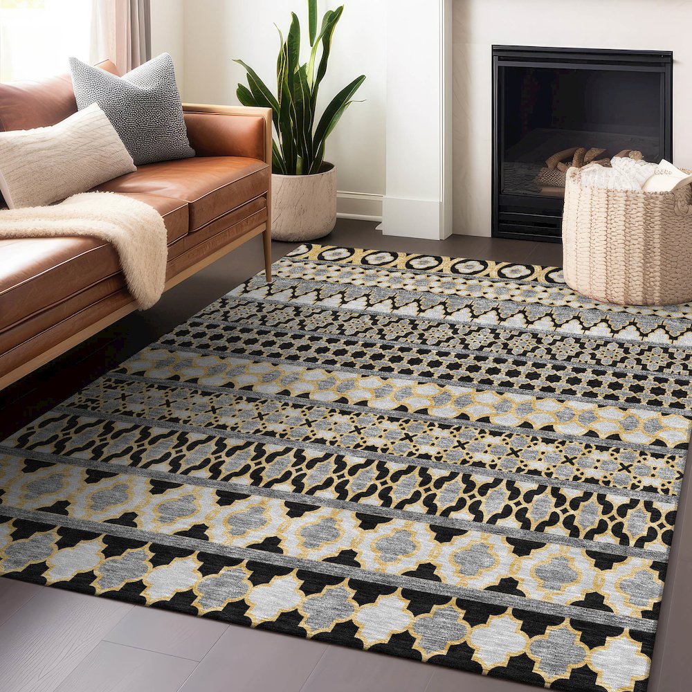 Premium Machine Washable Mayfield AMF726 Charcoal 8' x 10' Rug. Picture 6
