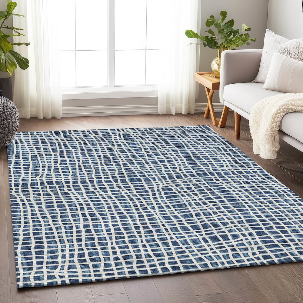 Premium Machine Washable Mayfield AMF729 Navy 8' x 10' Rug. Picture 5