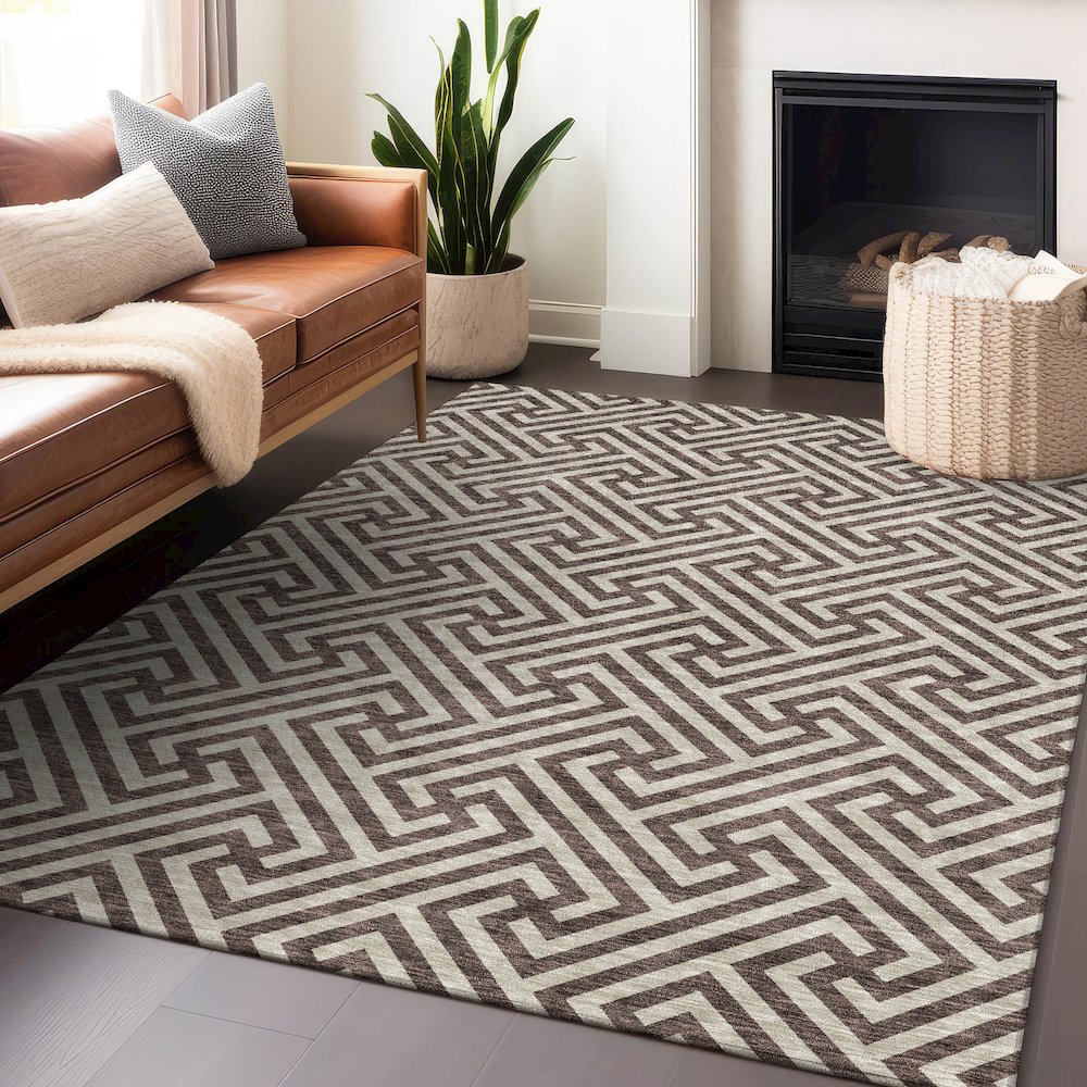 Premium Machine Washable Mayfield AMF731 Brown 8' x 10' Rug. Picture 6