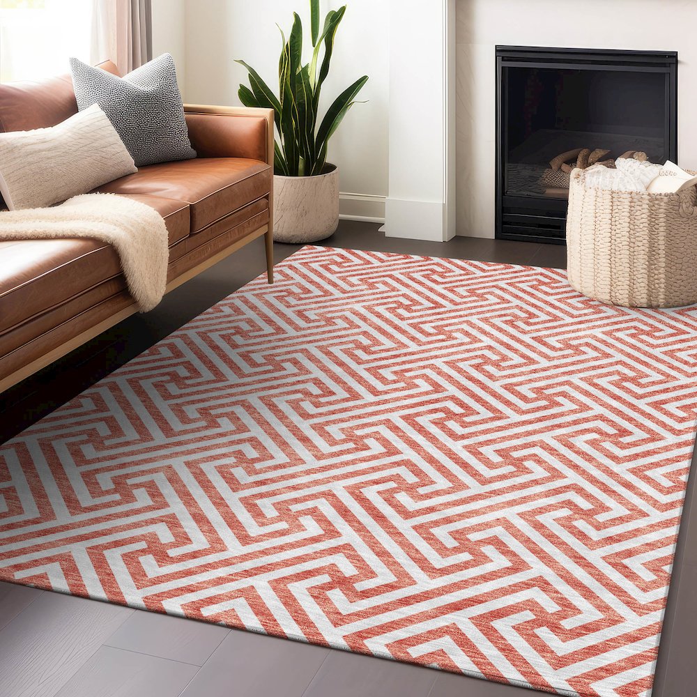 Premium Machine Washable Mayfield AMF731 Salmon 8' x 10' Rug. Picture 6