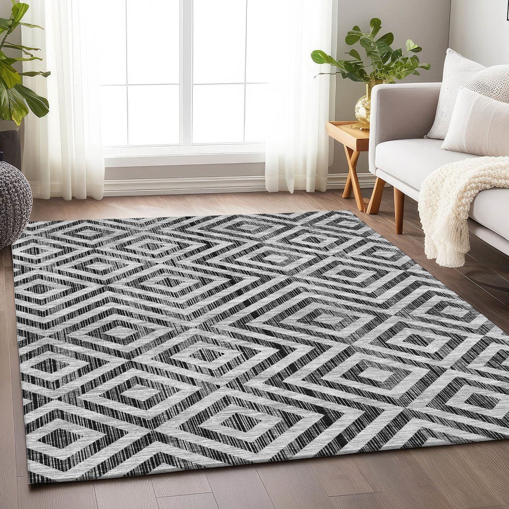 Premium Machine Washable Mayfield AMF733 Black 8' x 10' Rug. Picture 5