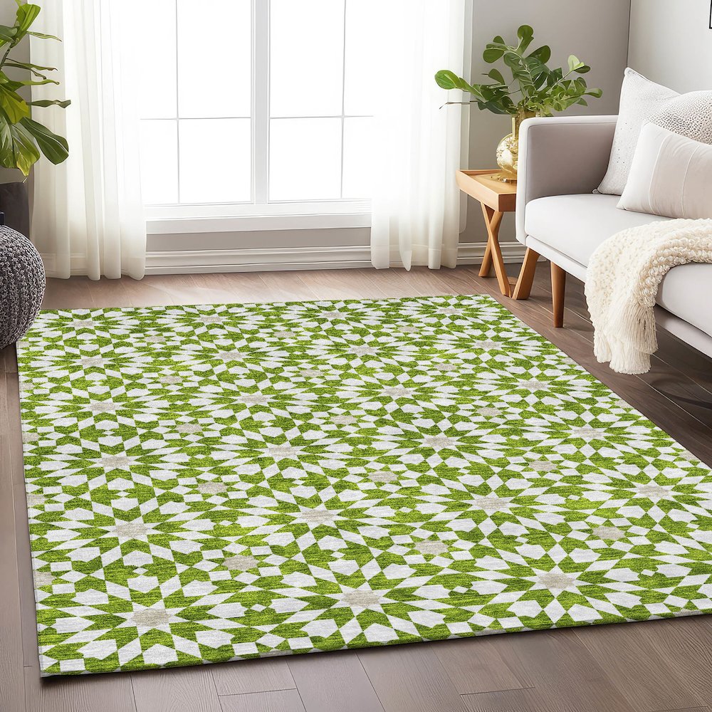 Premium Machine Washable Mayfield AMF734 Lime 8' x 10' Rug. Picture 5