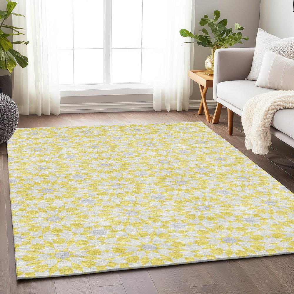 Premium Machine Washable Mayfield AMF734 Yellow 8' x 10' Rug. Picture 5