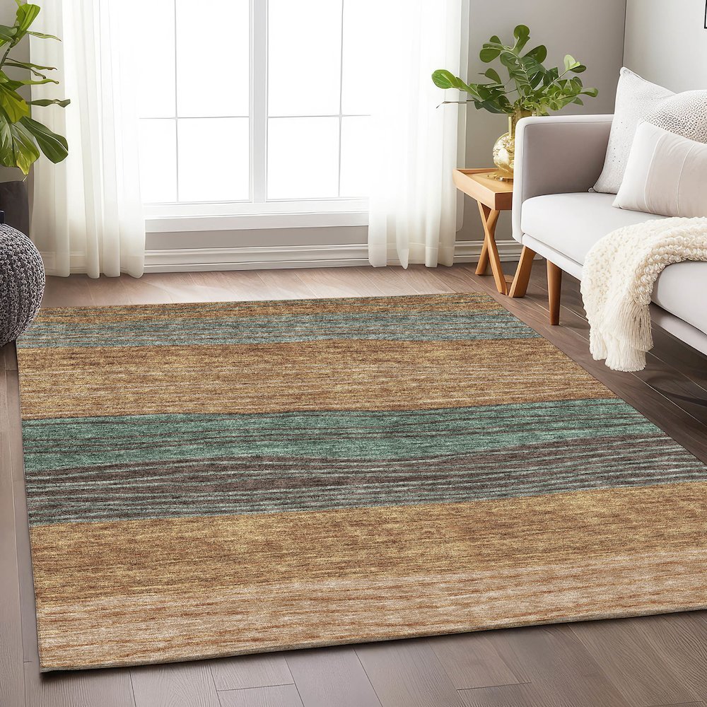 Premium Machine Washable Mayfield AMF735 Terracotta 8' x 10' Rug. Picture 5