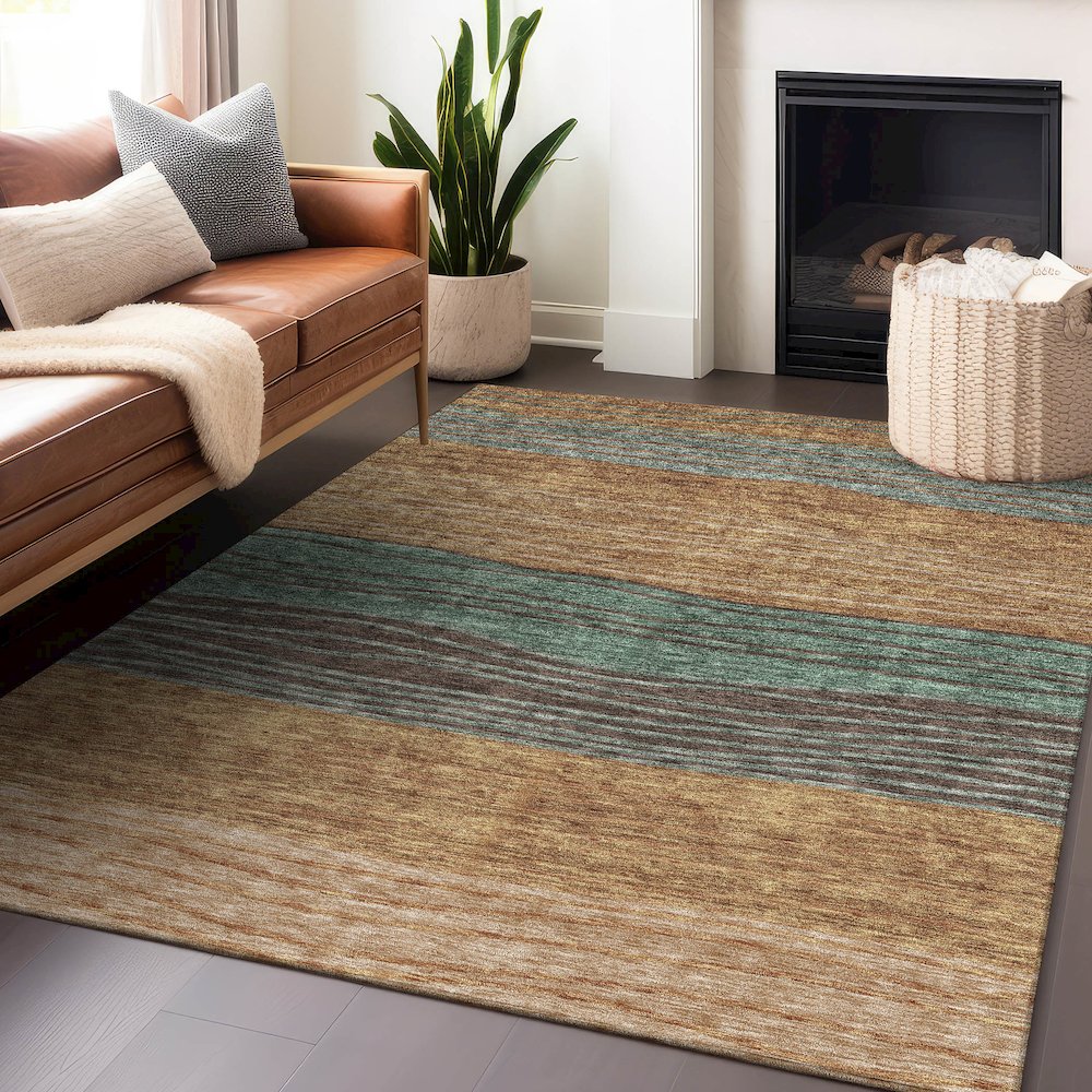 Premium Machine Washable Mayfield AMF735 Terracotta 8' x 10' Rug. Picture 6