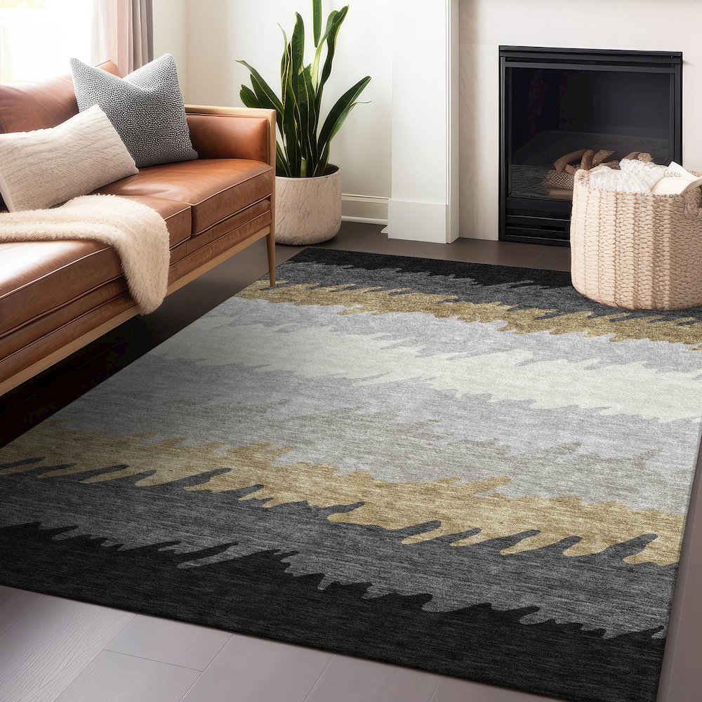 Premium Machine Washable Mayfield AMF736 Black 8' x 10' Rug. Picture 6