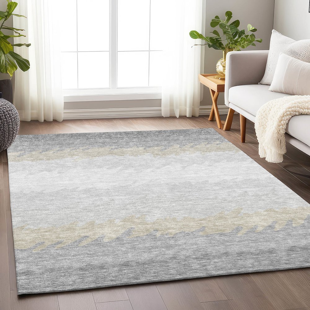 Premium Machine Washable Mayfield AMF736 Silver 8' x 10' Rug. Picture 5