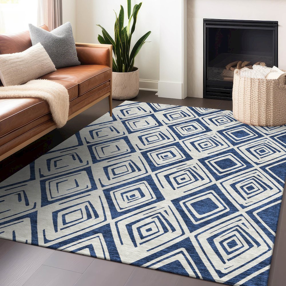 Premium Machine Washable Mayfield AMF737 Navy 8' x 10' Rug. Picture 6