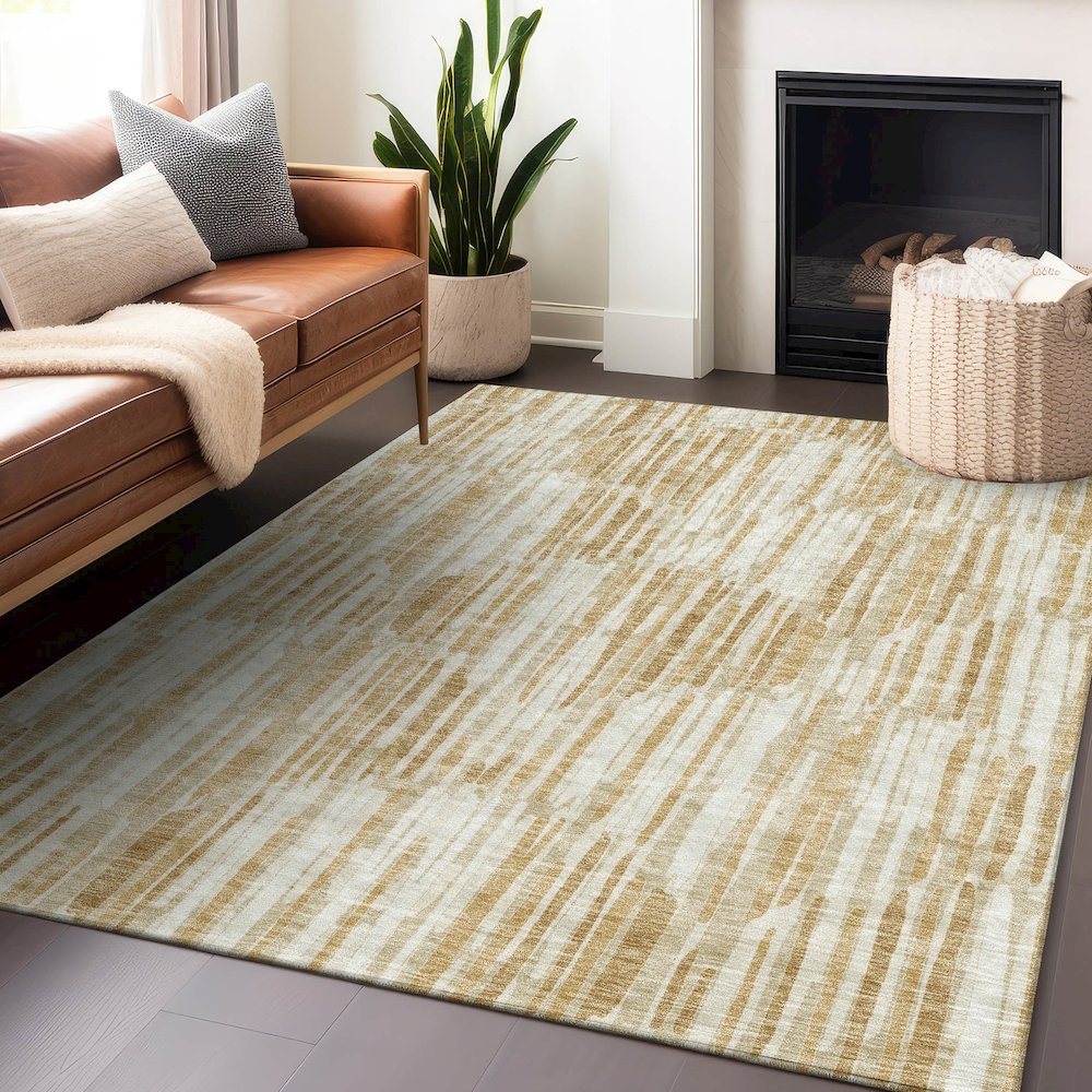 Premium Machine Washable Mayfield AMF739 Gold 8' x 10' Rug. Picture 6