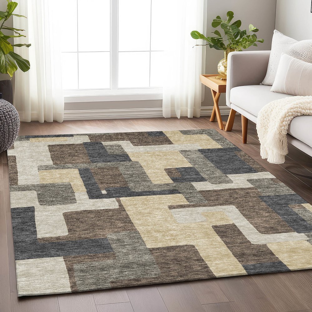 Premium Machine Washable Mayfield AMF740 Chocolate 8' x 10' Rug. Picture 5