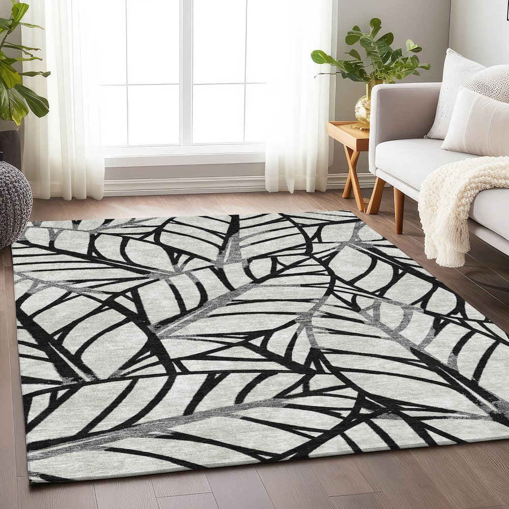 Premium Machine Washable Mayfield AMF741 Black 8' x 10' Rug. Picture 5