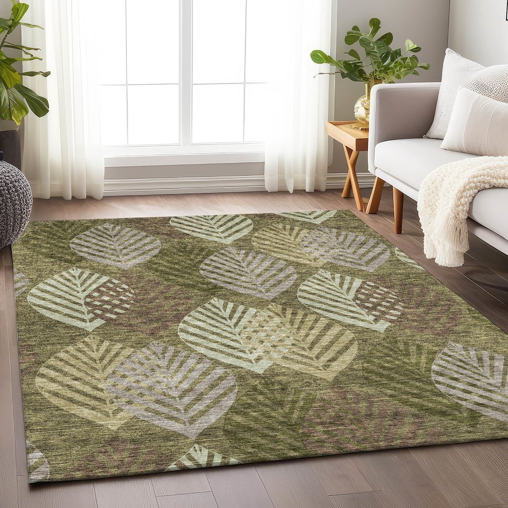 Premium Machine Washable Mayfield AMF744 Olive 8' x 10' Rug. Picture 5