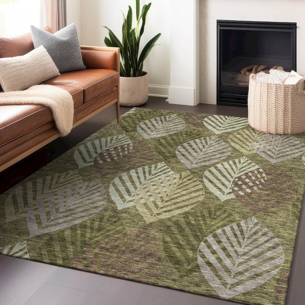 Premium Machine Washable Mayfield AMF744 Olive 8' x 10' Rug. Picture 6