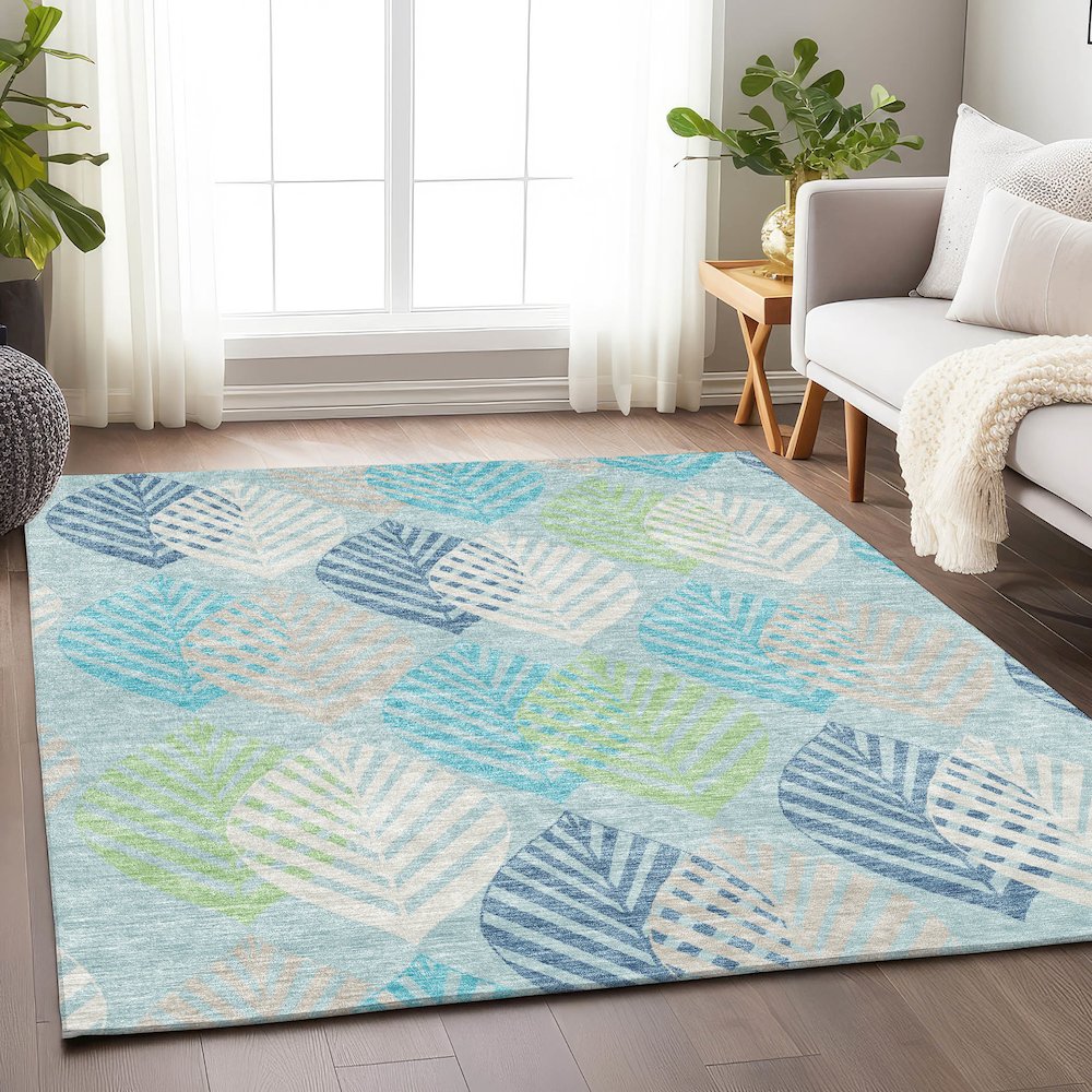 Premium Machine Washable Mayfield AMF744 Teal 8' x 10' Rug. Picture 5