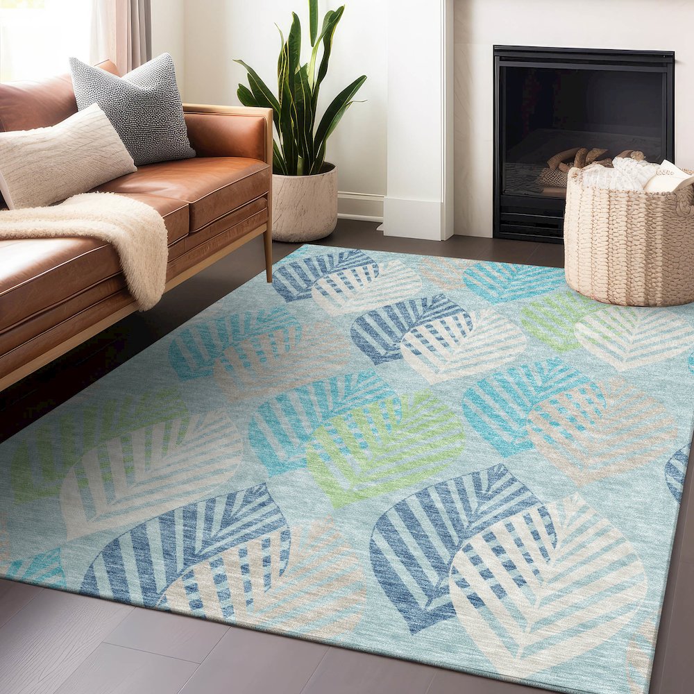 Premium Machine Washable Mayfield AMF744 Teal 8' x 10' Rug. Picture 6