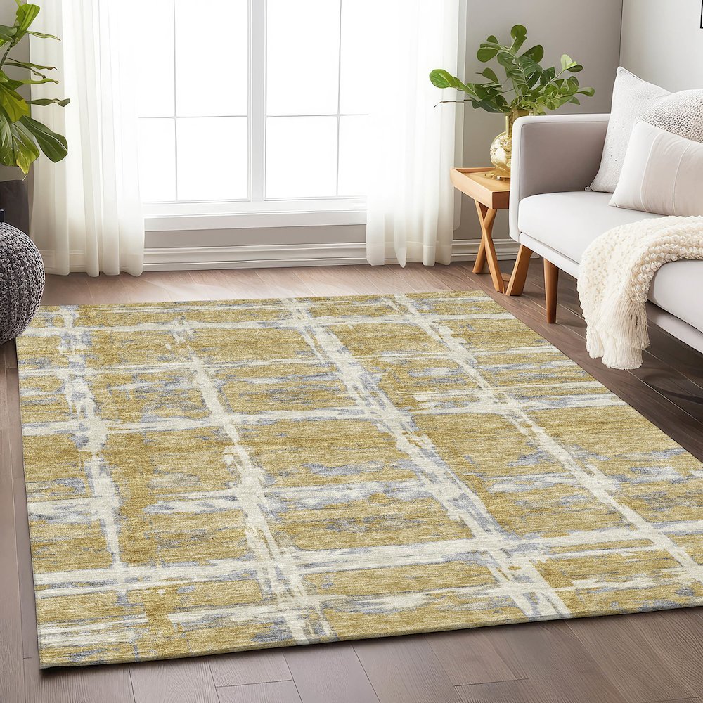 Premium Machine Washable Mayfield AMF745 Gold 8' x 10' Rug. Picture 5