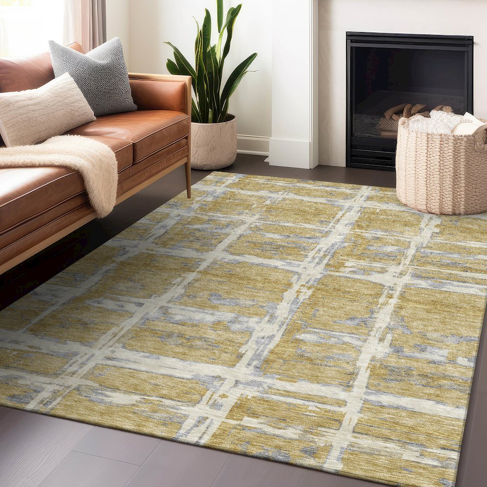 Premium Machine Washable Mayfield AMF745 Gold 8' x 10' Rug. Picture 6