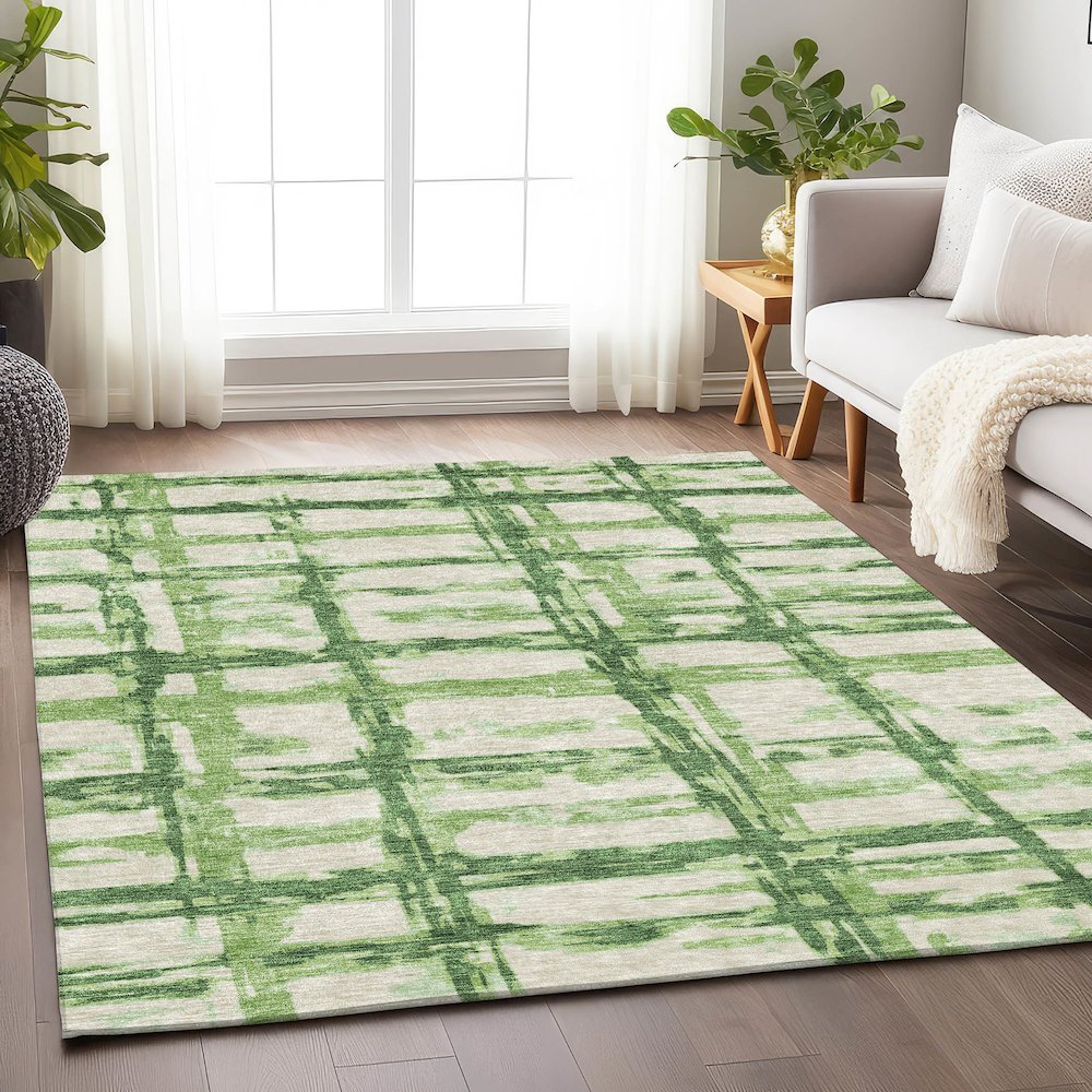 Premium Machine Washable Mayfield AMF745 Green 8' x 10' Rug. Picture 5