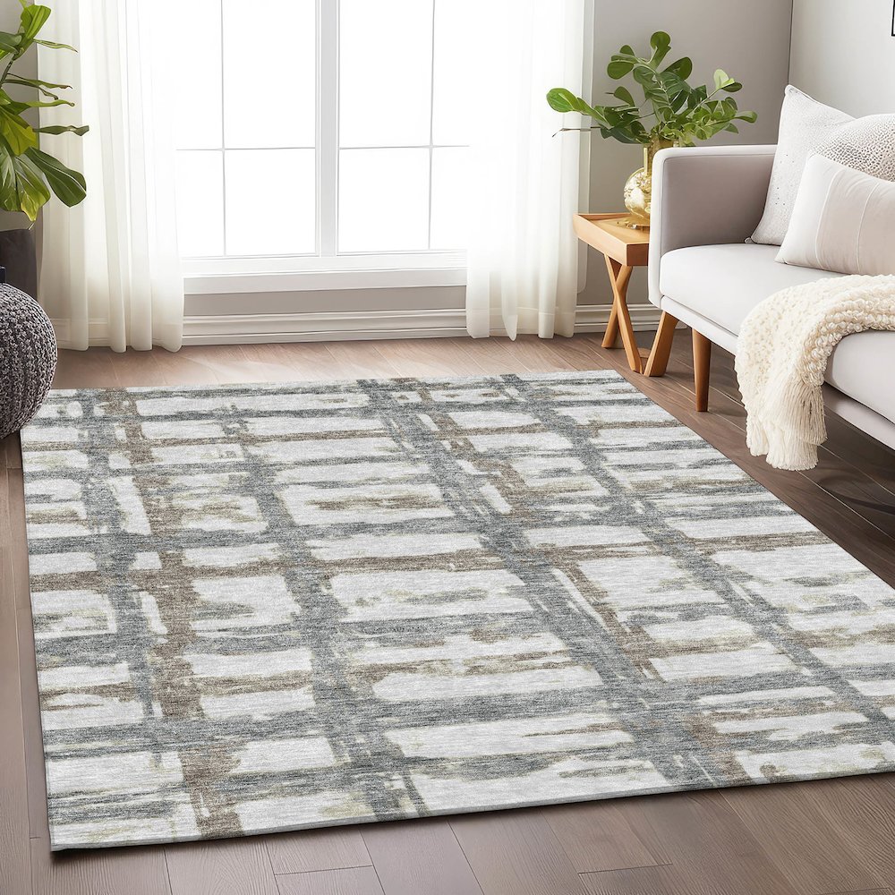 Premium Machine Washable Mayfield AMF745 Silver 8' x 10' Rug. Picture 5