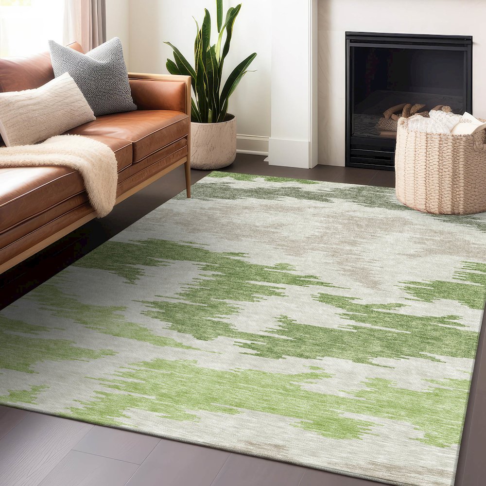 Premium Machine Washable Mayfield AMF746 Green 8' x 10' Rug. Picture 6
