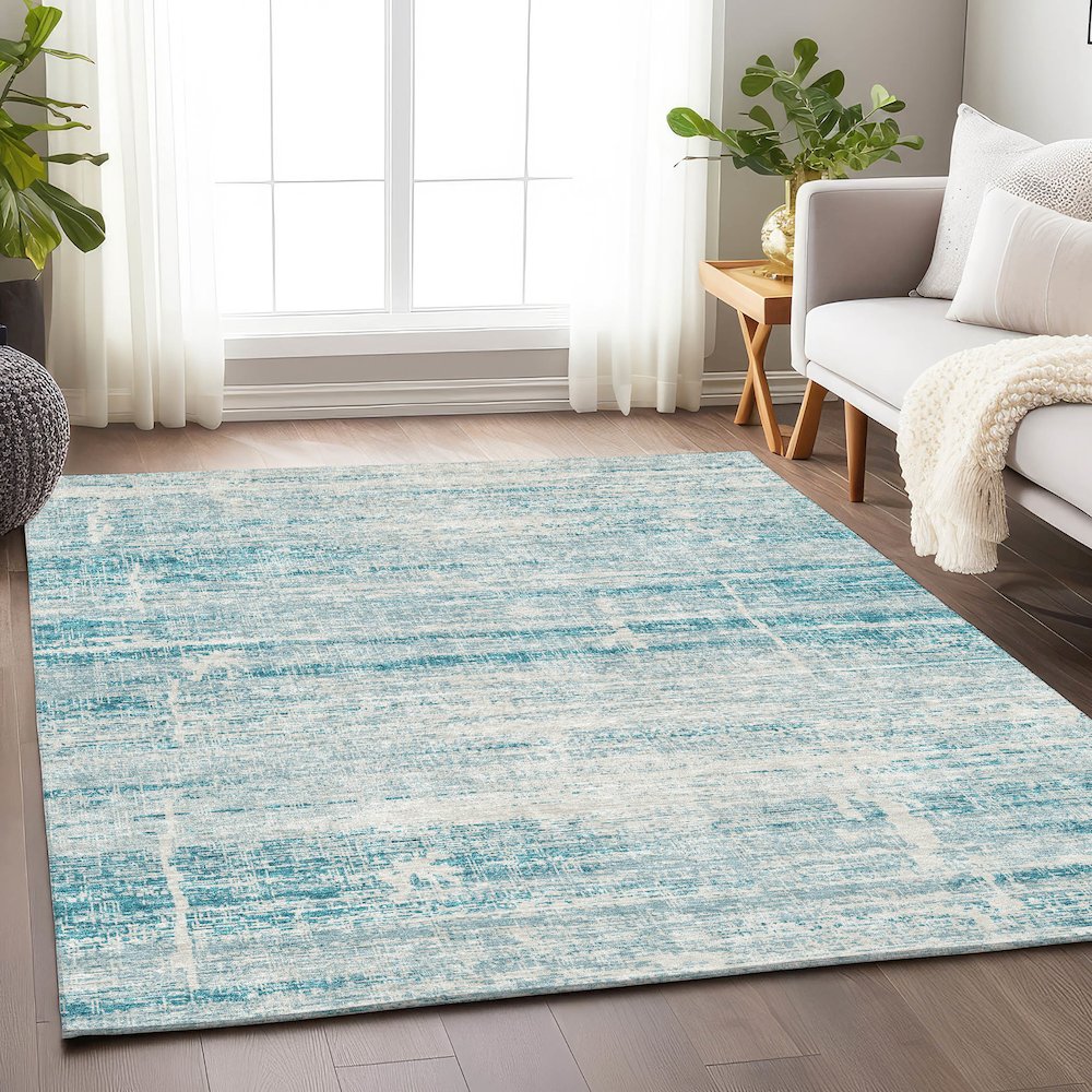 Premium Machine Washable Mayfield AMF747 Teal 8' x 10' Rug. Picture 5