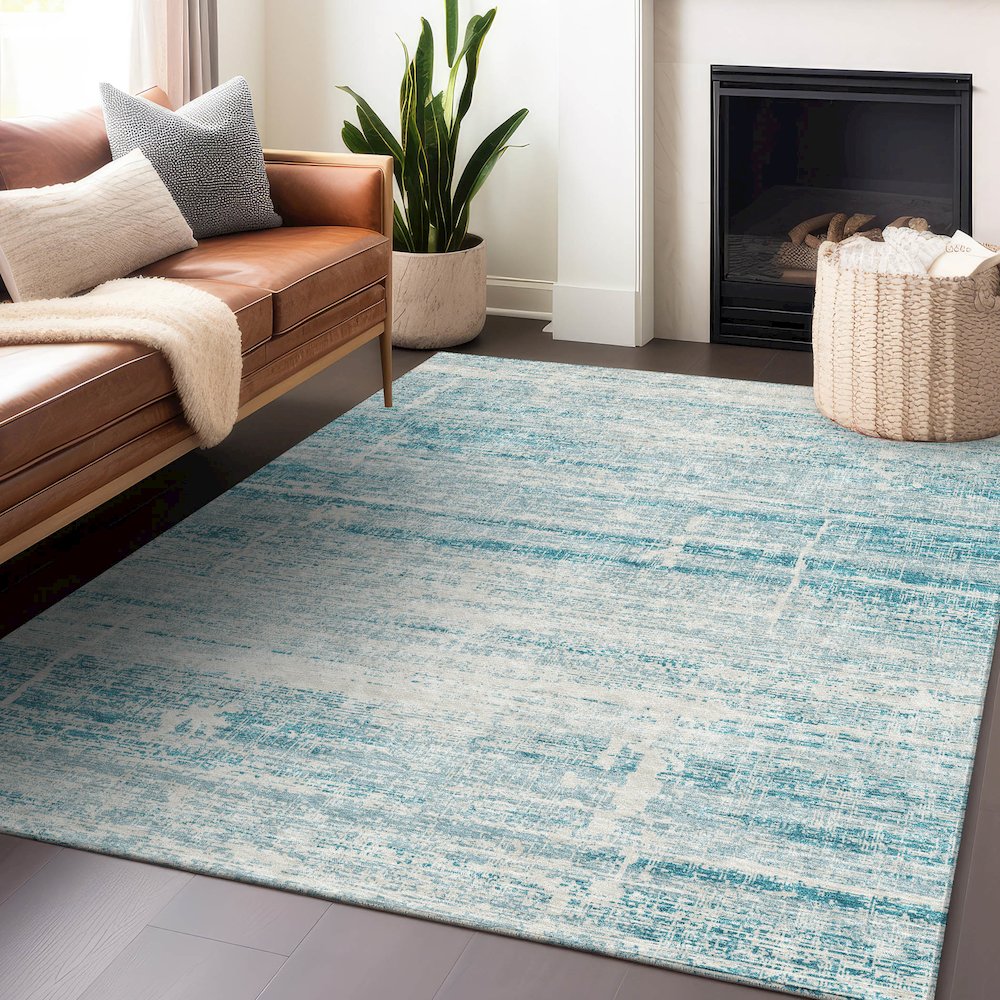 Premium Machine Washable Mayfield AMF747 Teal 8' x 10' Rug. Picture 6