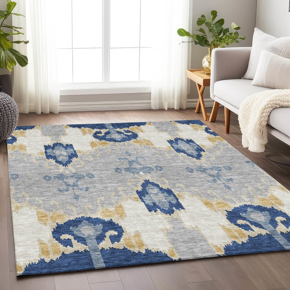 Premium Machine Washable Mayfield AMF748 Navy 8' x 10' Rug. Picture 5