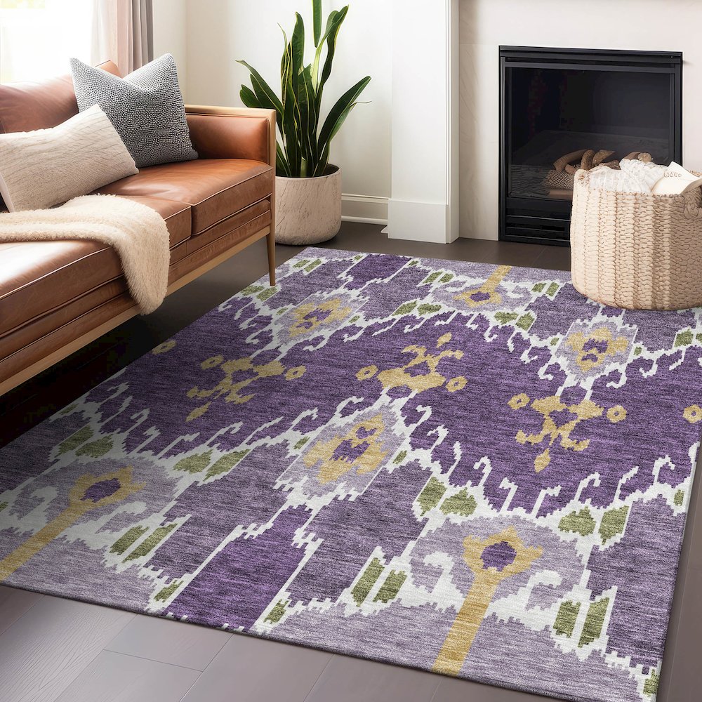 Premium Machine Washable Mayfield AMF748 Purple 8' x 10' Rug. Picture 6