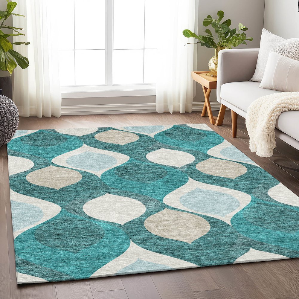 Premium Machine Washable Mayfield AMF749 Teal 8' x 10' Rug. Picture 5