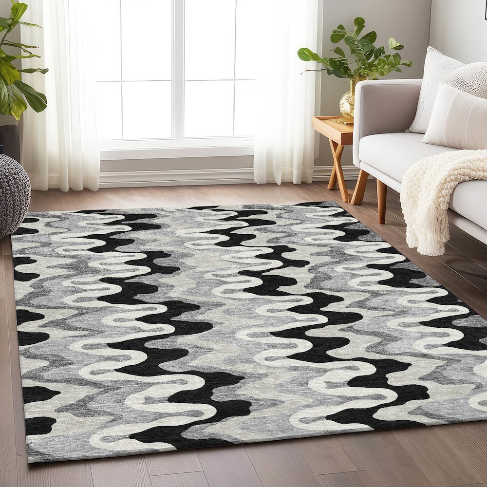Premium Machine Washable Mayfield AMF750 Black 8' x 10' Rug. Picture 5