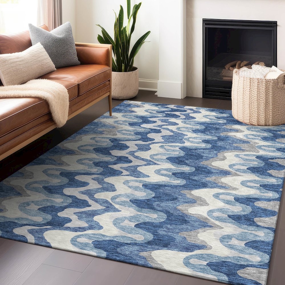 Premium Machine Washable Mayfield AMF750 Blue 8' x 10' Rug. Picture 6