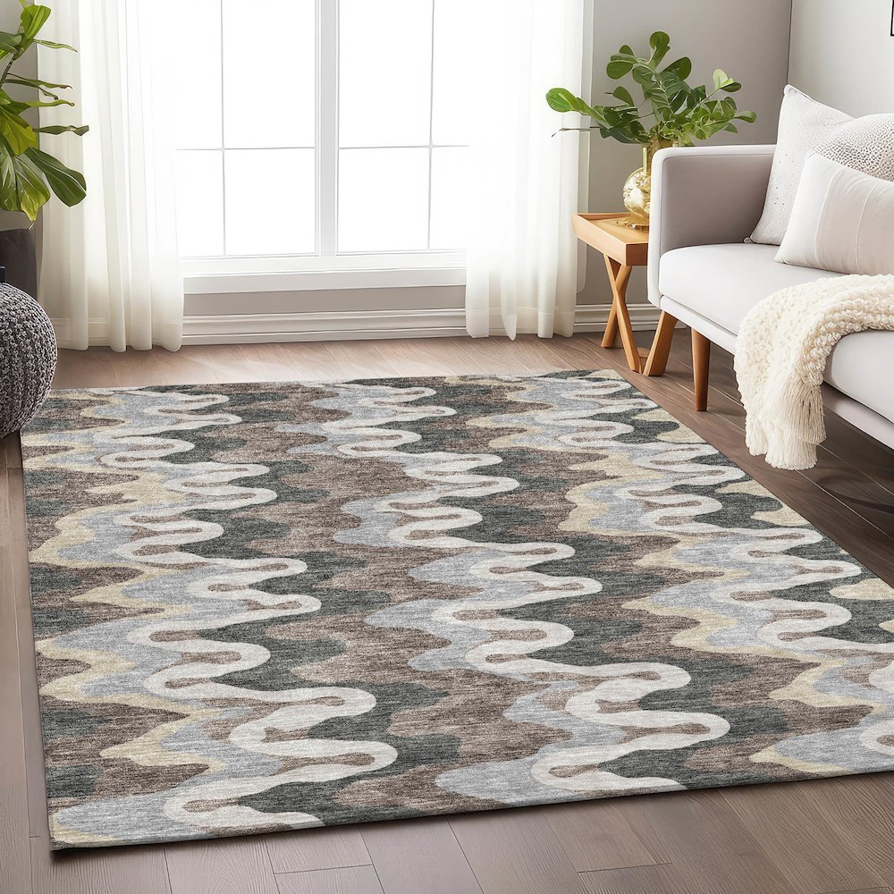Premium Machine Washable Mayfield AMF750 Charcoal 8' x 10' Rug. Picture 5