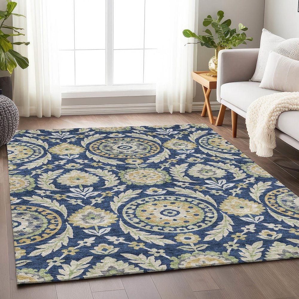 Premium Machine Washable Mayfield AMF751 Navy 8' x 10' Rug. Picture 5