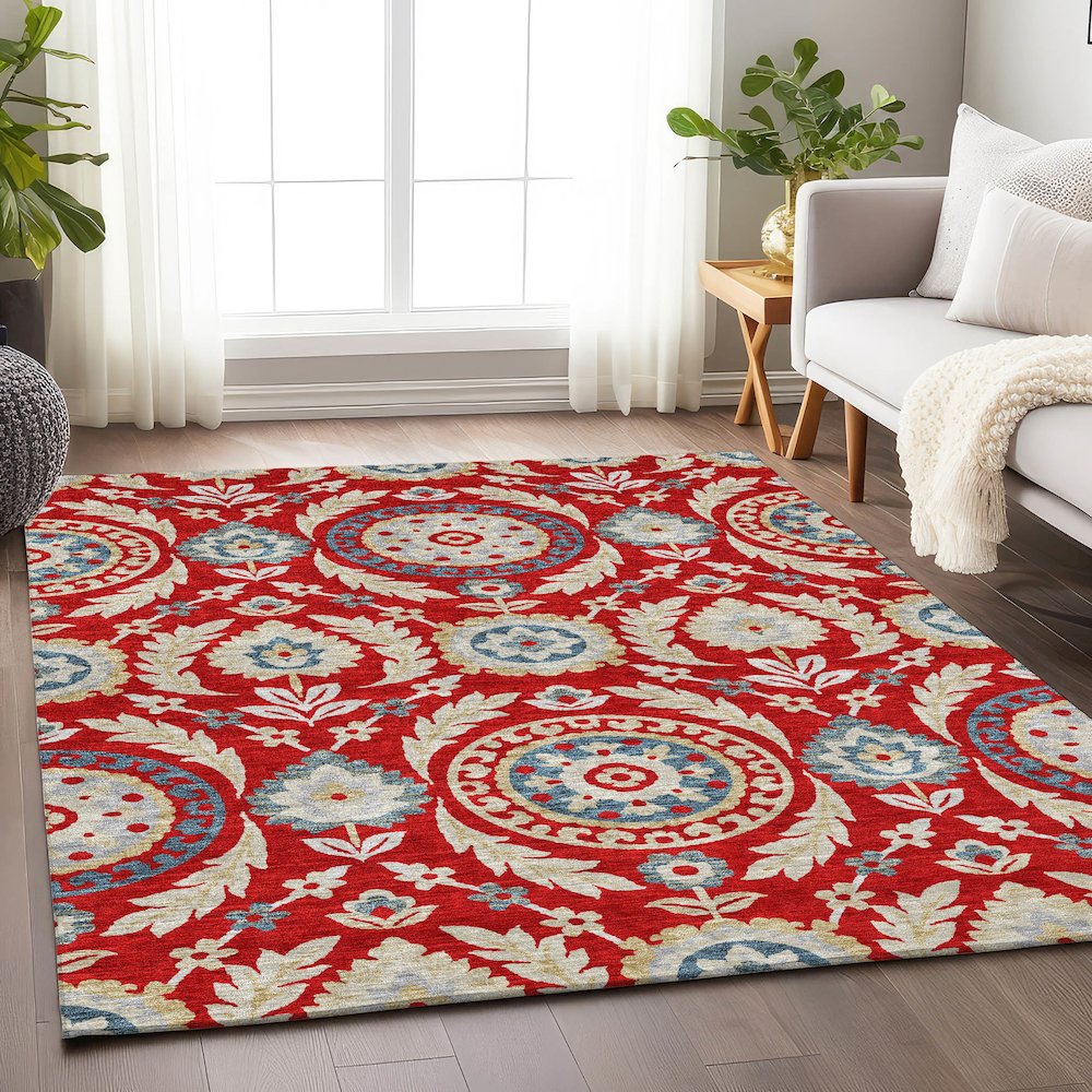 Premium Machine Washable Mayfield AMF751 Red 8' x 10' Rug. Picture 5