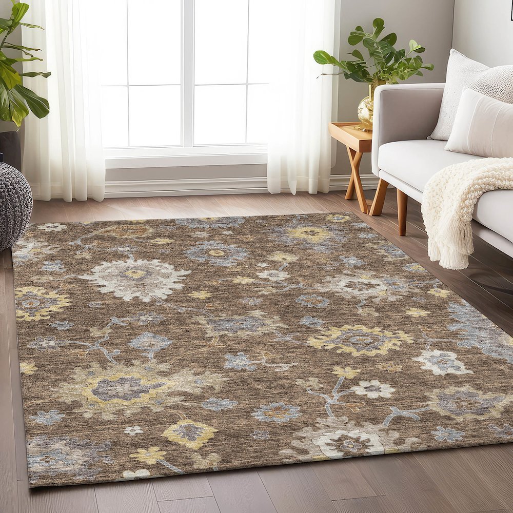 Premium Machine Washable Mayfield AMF753 Chocolate 8' x 10' Rug. Picture 5
